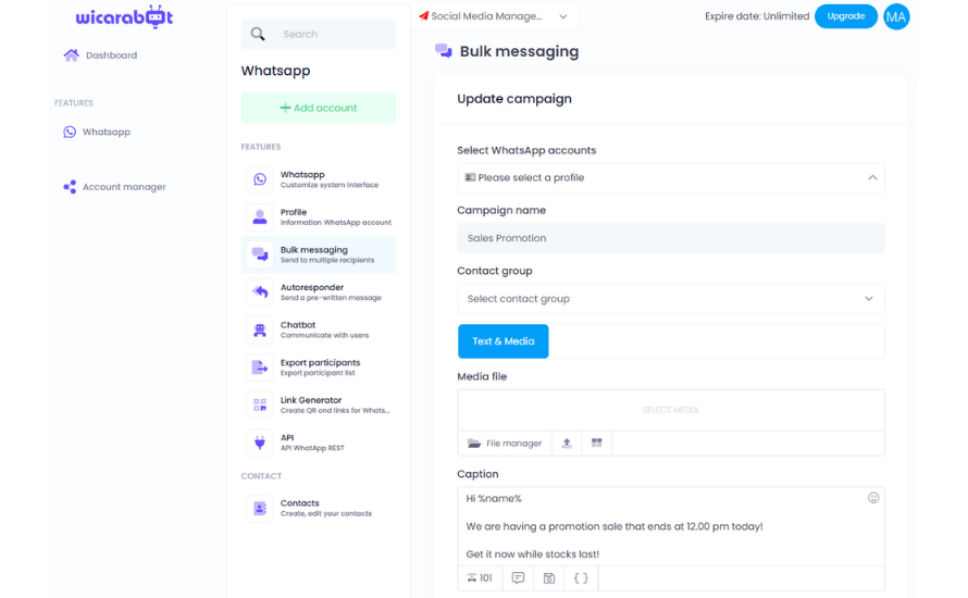 bulk messaging screenshot